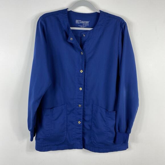 Grey's Anatomy Women's Sz Medium Jamie 4-Pocket Crewneck Snap Front Scrub Jacket - Picture 1 of 4